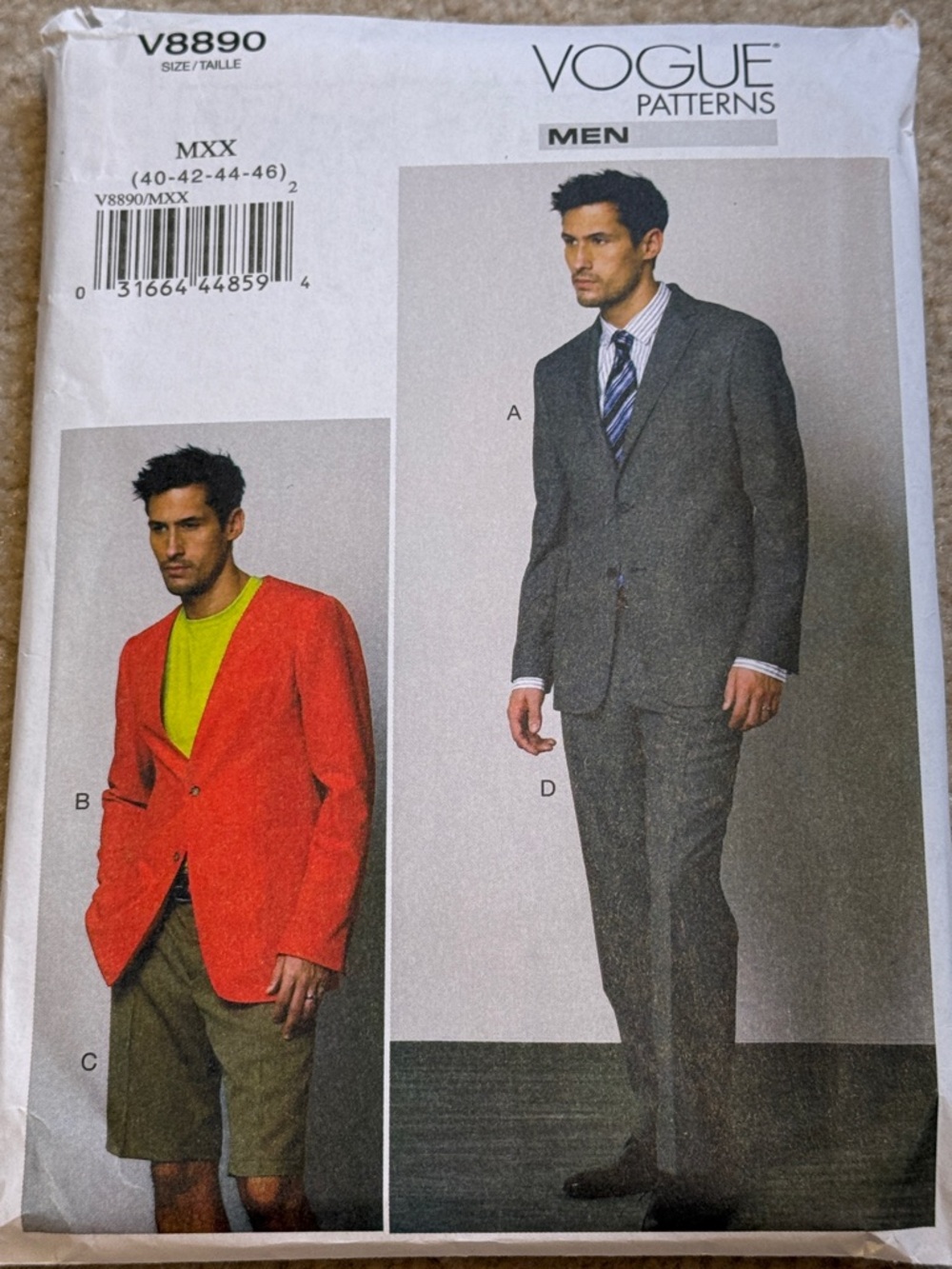 Vogue men's outfit sewing pattern
